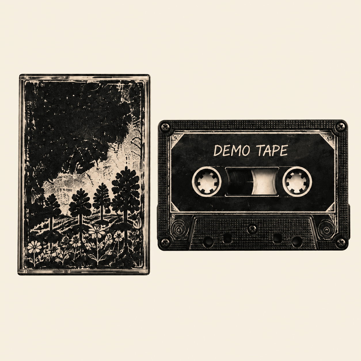 Fictional demo cassette and illustrated case