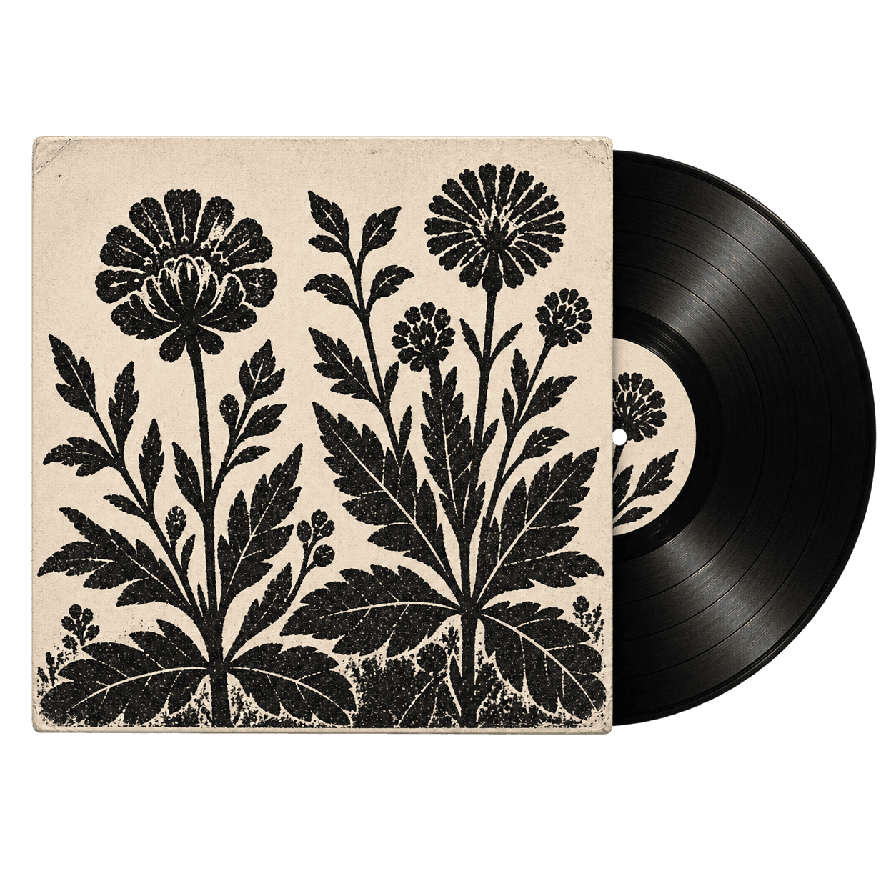 Fictional demo vinyl record with a botanical sleeve